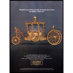 1987 Johnnie Walker Black Label Scotch Vintage Print Ad Golden Carriage Wall Art